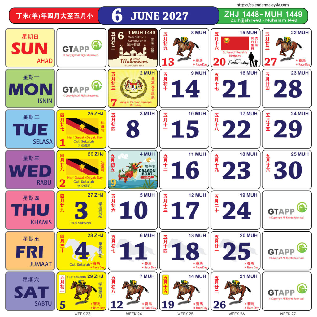 Kalendar Malaysia 2027 7 June 2027